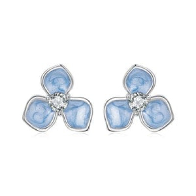 925 Sterling Silver Blue Flower Stud Earrings For Women